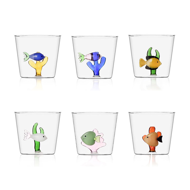 35 cl - Marine Garden Bicchiere Acqua Pesci Con Alghe in Vetro Borosilicato - Set 6 Pezzi