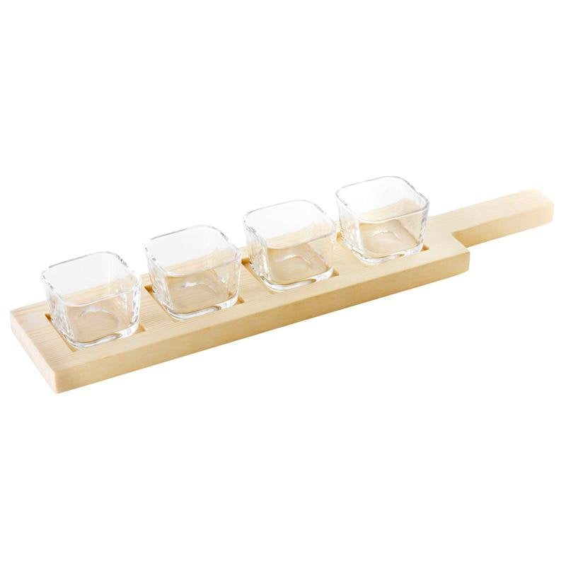 6.8 cl - Happy Hour Coppette per Aperitivo Con Supporto Vassoio In Legno - Set 5 Pz