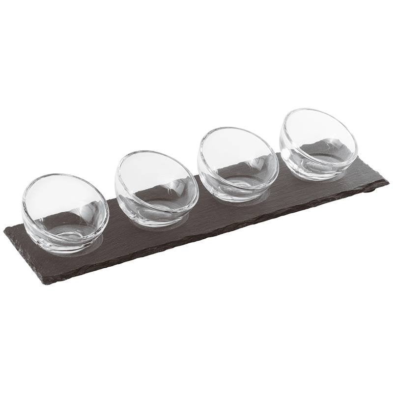 4.3 cl Happy Hour Coppette per Aperitivo Con Supporto Vassoio In Ardesia - Set 5 Pz