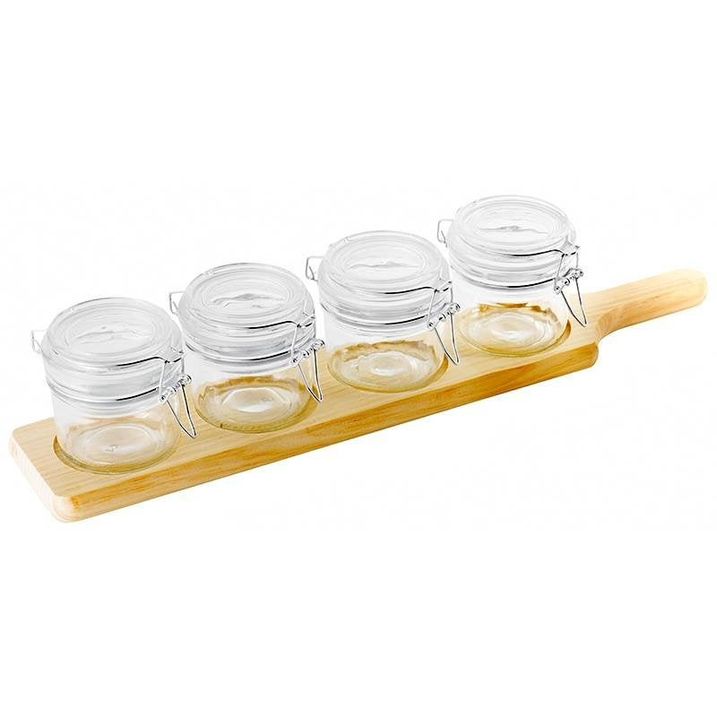 17.6 cl Happy Hour Coppette per Aperitivo Con Supporto Vassoio In Legno - Set 5 Pz