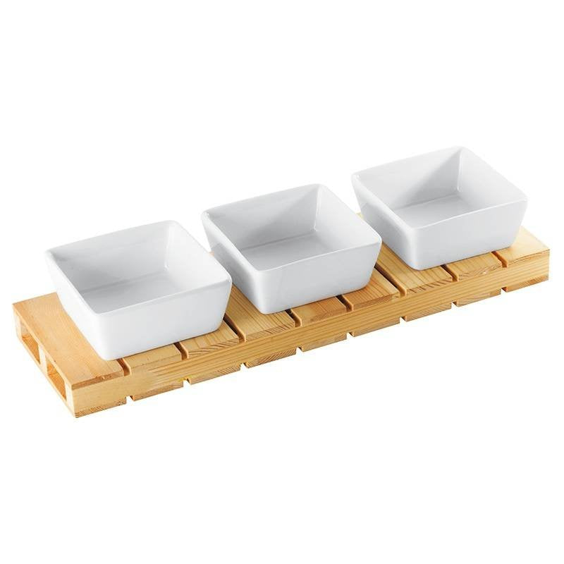 Happy Hour Coppette per Aperitivo Quadrate Con Supporto In Legno - Set 4 Pz