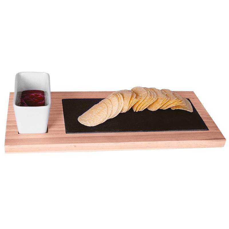35x17 cm - Tableware Buffet & Display Vassoio In Legno Con Ciotole In Ceramica e Piano In Ardesia