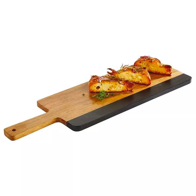 42x18 cm - Tableware Buffet & Display Vassoio Con Manico In Legno di Acacia Decoro In Ardesia