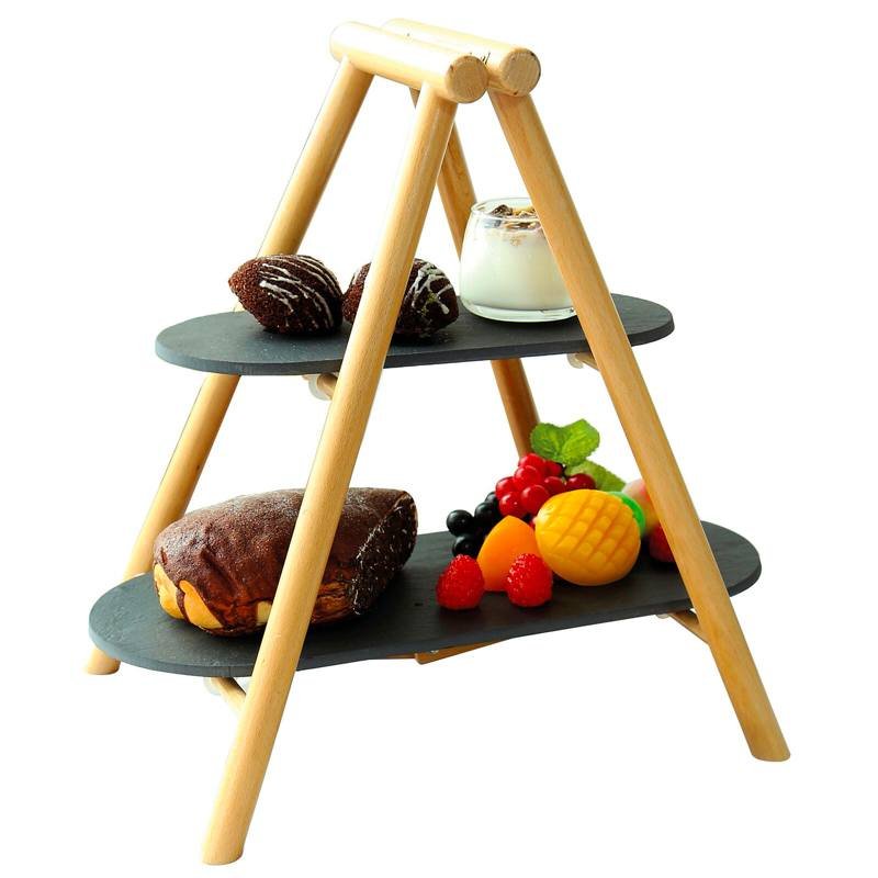 20.5x4.5 cm - Tableware Buffet & Display Alzata 2 Piani In Legno e Ardesia