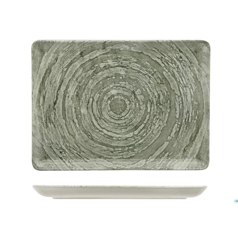 30 cm - Focus Grey Piatto Vassoio Rettangolare In Porcellana - Set 6 pz