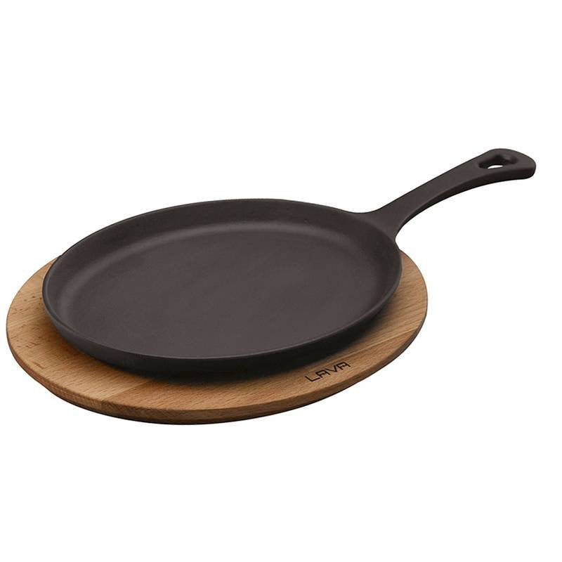 17 cm - Cast Iron Cookware Piatto In Ghisa Con Supporto In Legno
