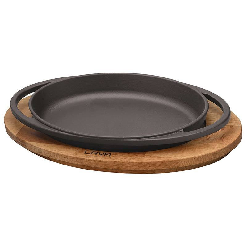 21x14 cm - Cast Iron Cookware Piatto In Ghisa Con Supporto In Legno