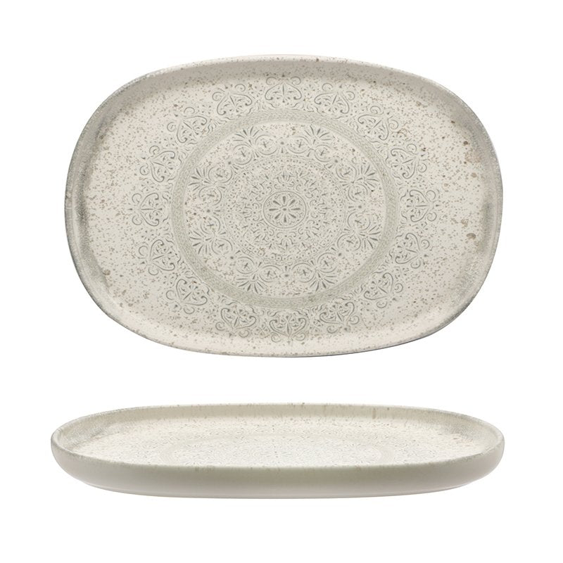 33 cm - Lace PIatto Vassoio Ovale In Stoneware - Set 4 Pz