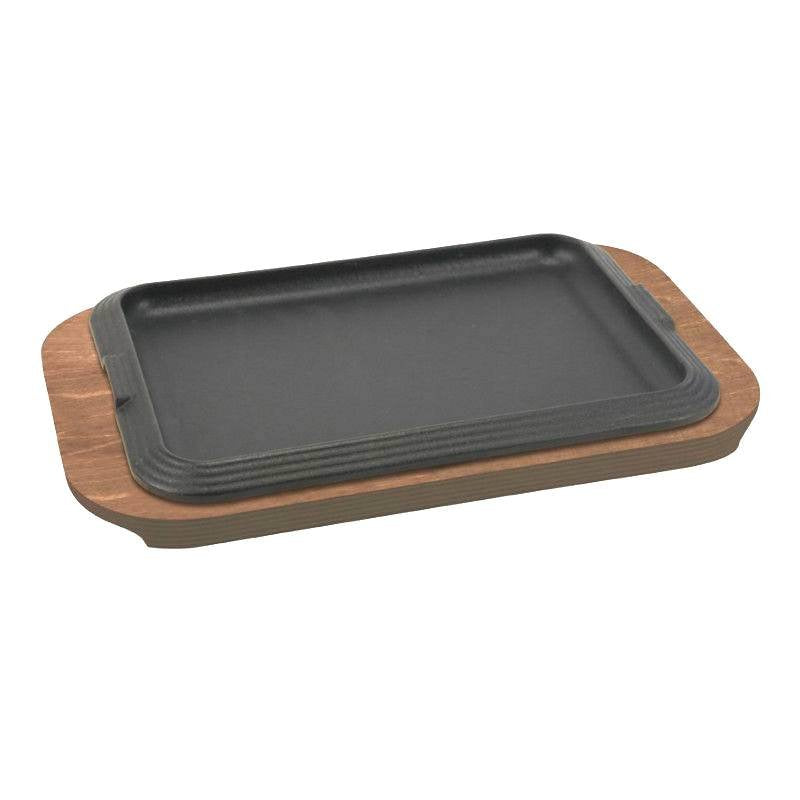 30x22 cm - Basic Piatto In Ghisa Con Supporto In Legno