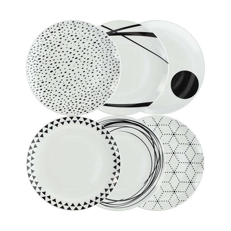 Metropolis Graphic Servizio Piatti In Porcellana - Set 18 Pz