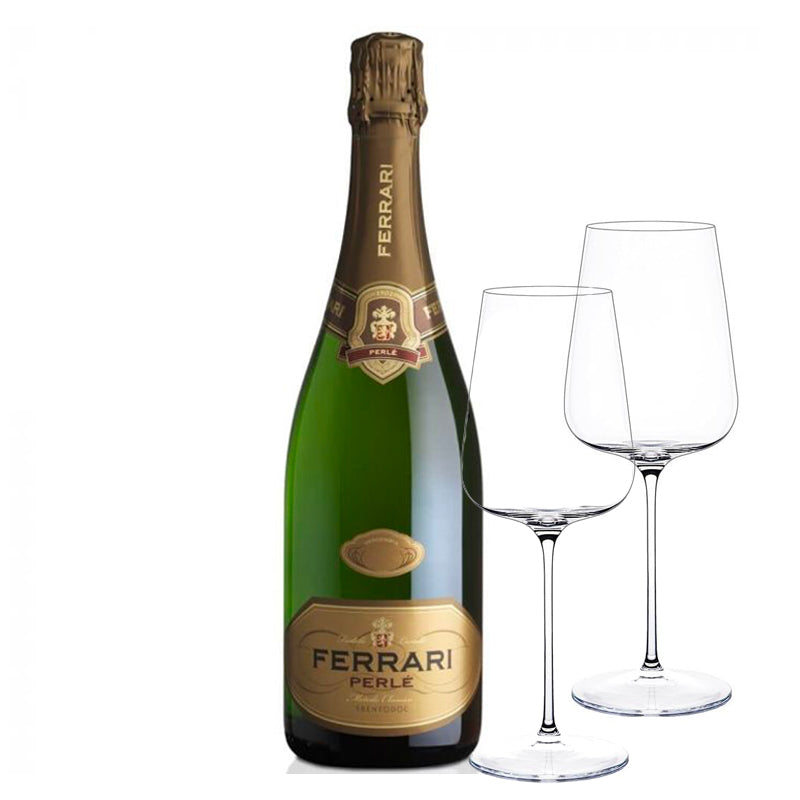 Perlè Trento DOC 2016 Cantine Ferrari  - Set 2 Calici Italesse Etoile Sparkle 48 cl