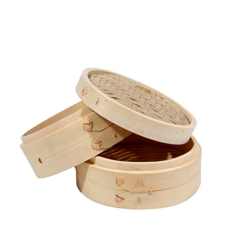 Cuocivapore A 2 Ripiani In Bamboo Con Coperchio