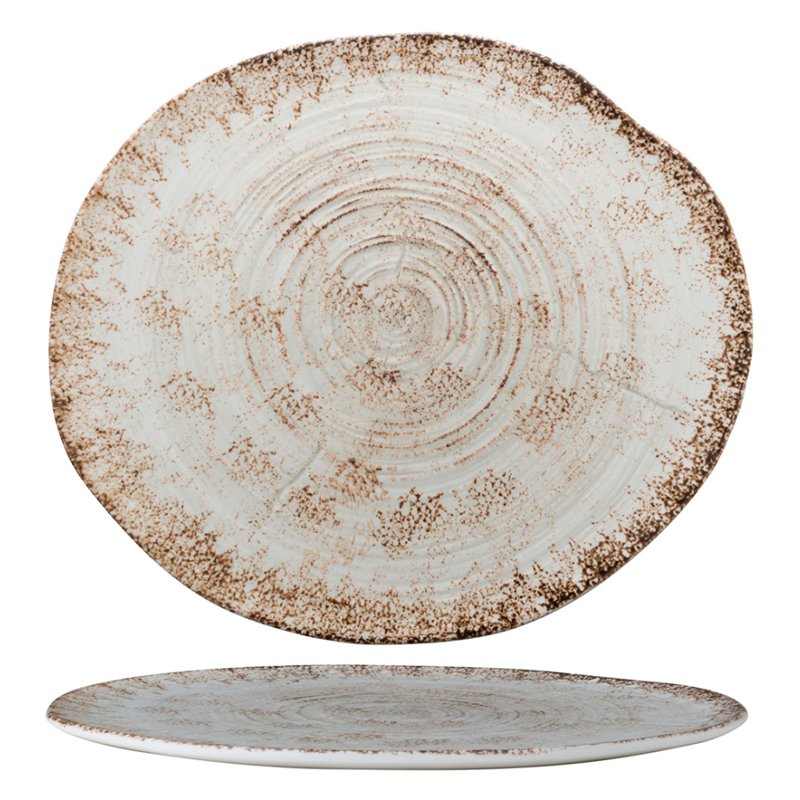 28.5x25 cm - Effetto Legno Piatto Piano In Porcellana - Set 4 Pz