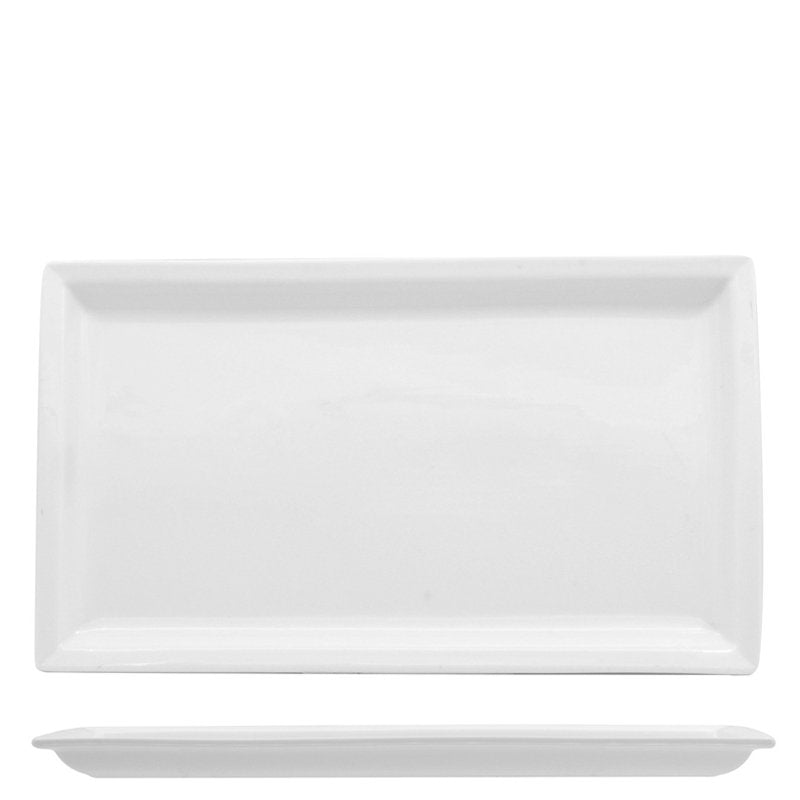 31x18 cm - Justwhite Piatto Vassoio Rettangolare In Porcellana - Set 3 Pz