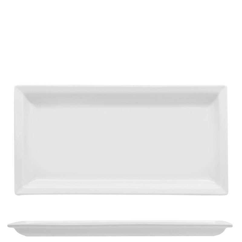 27x14 cm - Justwhite Piatto Vassoio Rettangolare In Porcellana - Set 6 Pz