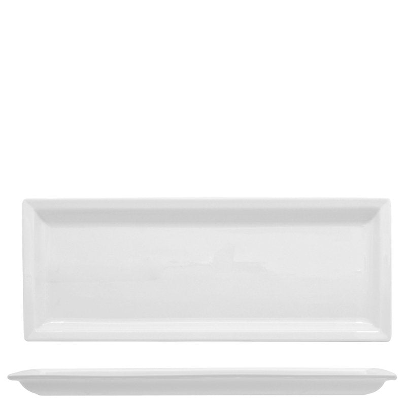 36x14 cm - Justwhite Piatto Presentazione Rettangolare In Porcellana - Set 4 Pz