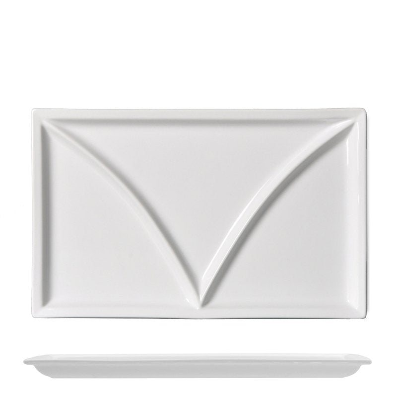 36x22 cm - Justwhite Piatto Vassoio Rettangolare In Porcellana - Set 2 Pz