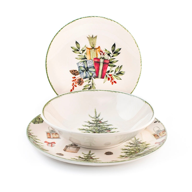 Christmas Carol Servizio Piatti In Stoneware - Set 18 Pz