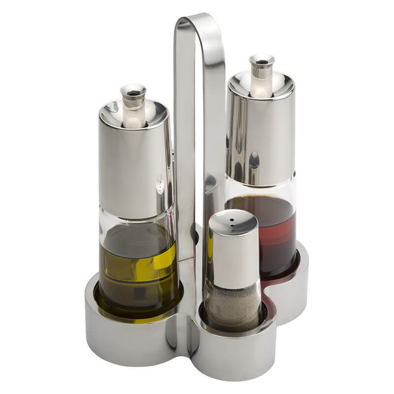 Bella Set Condimenti In Acciaio Inox - Vetro - Set 4 Pz