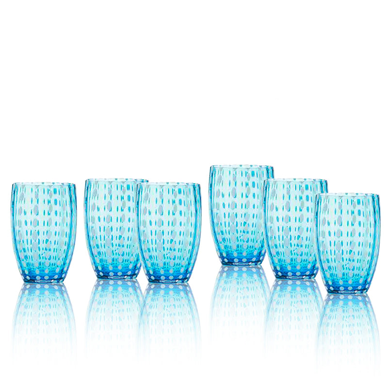 32 cl - Perle Bicchiere Acqua Pallini Bianchi in Vetro - Set 6 Pezzi