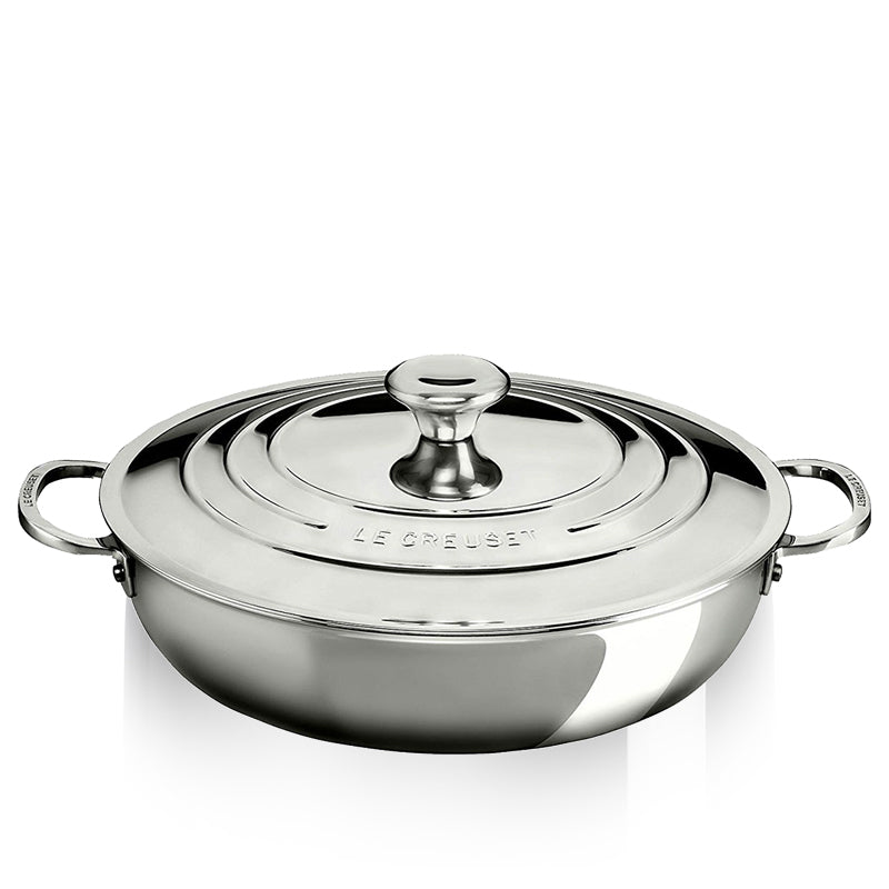 30 cm - Tegame Basso In Acciaio Inox Con Coperchio