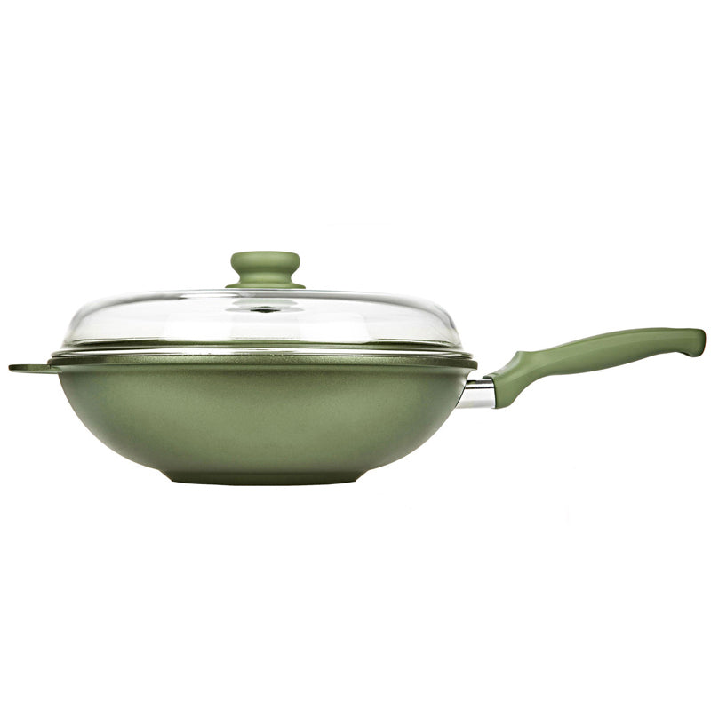 32 cm - Dr.Green Stone Extra Induction Wok Antiaderente In Alluminio Con Coperchio