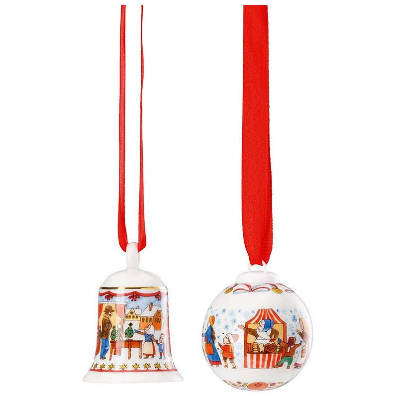 Mercatino di Natale Decori Natalizi In Porcellana - Set 2 Pz