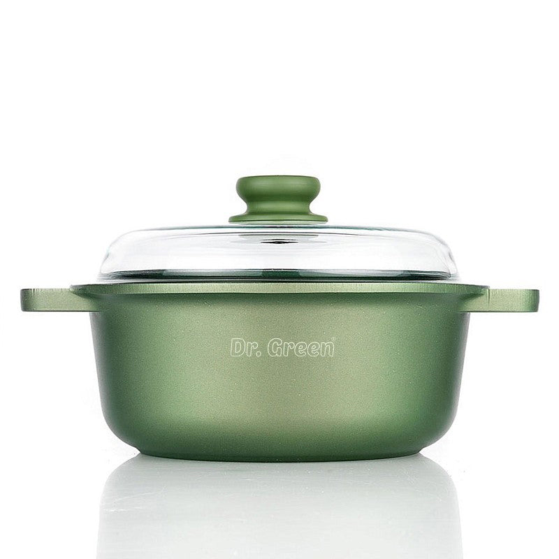 Dr.Green Stone Casseruola Alta Antiaderente In Alluminio  Con Coperchio In Vetro