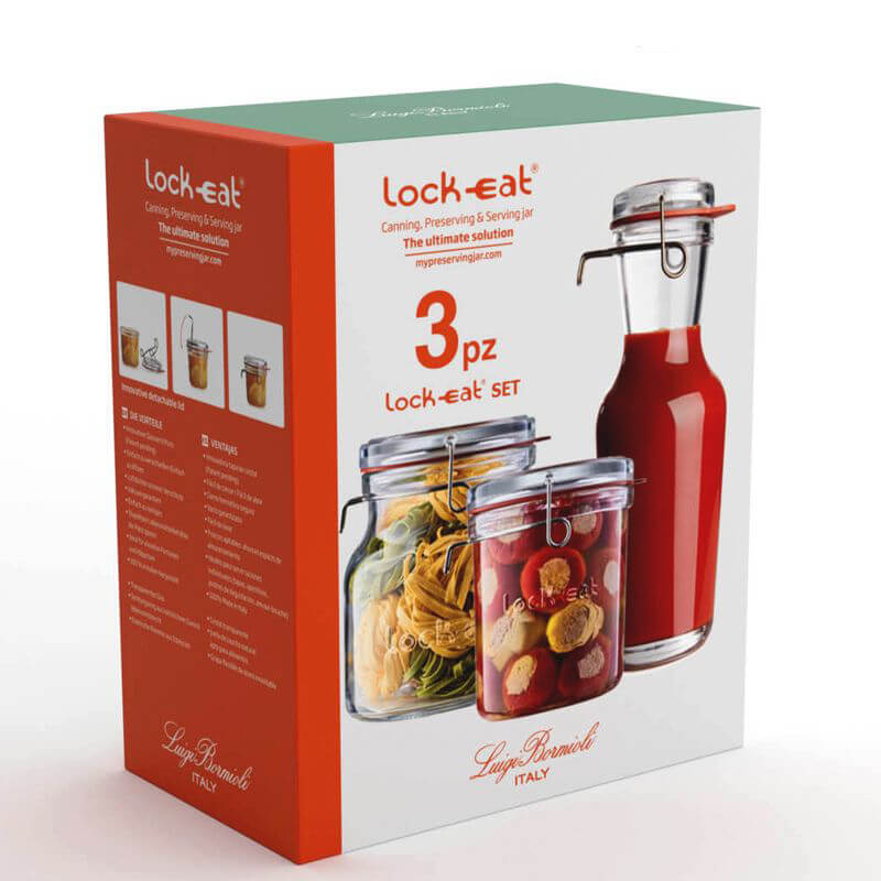 Lock-Eat Set Vasetti Ermetici in Vetro - Set 3 Pezzi
