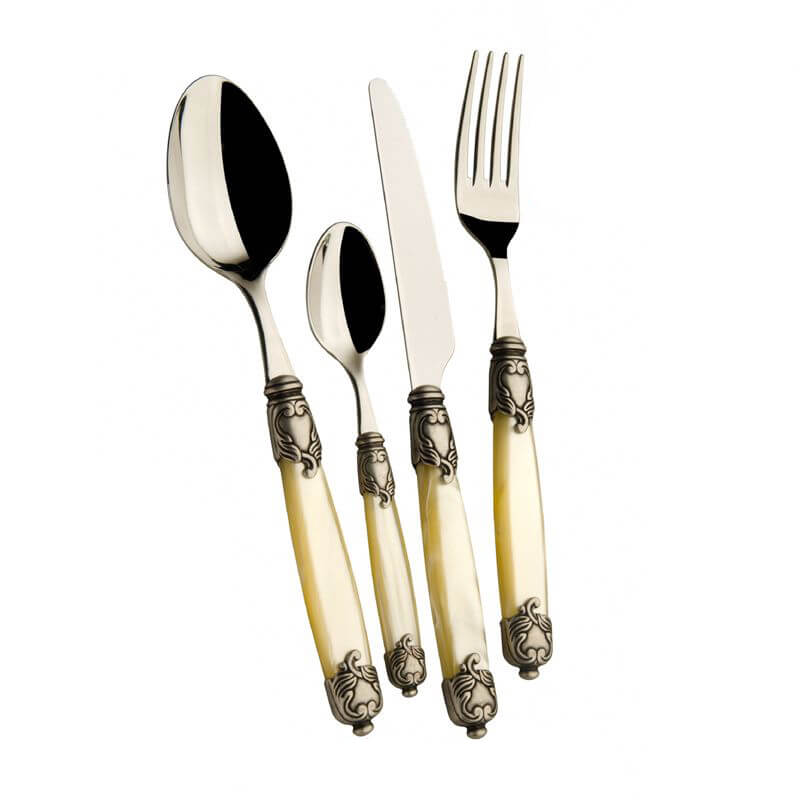Rococò Servizio Posate Ghiera Argentata Acciaio Inox - Set 24 Pz