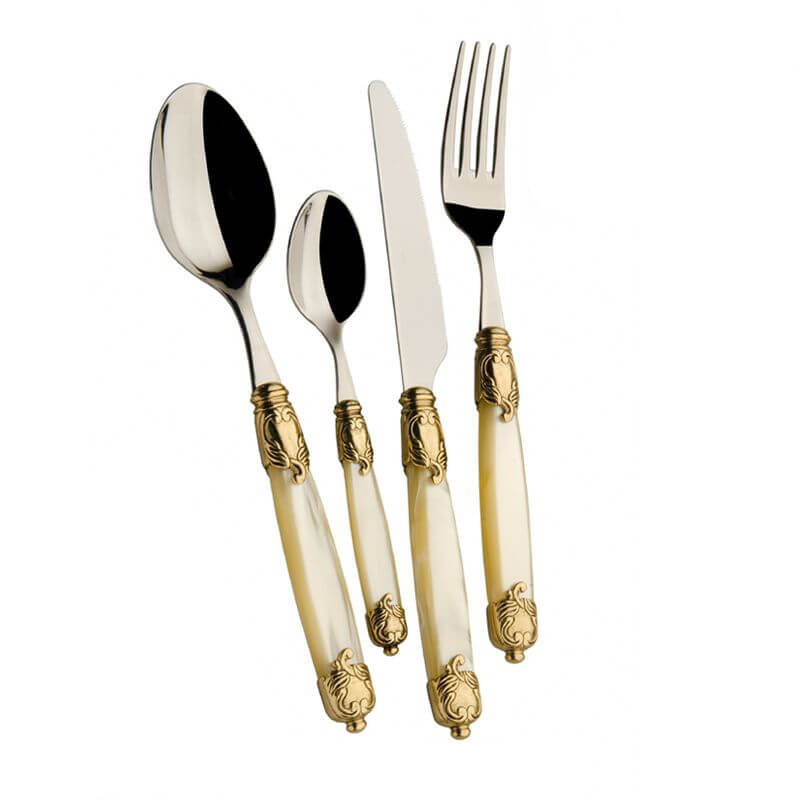 Rococò Servizio Posate Ghiera Dorata Acciaio Inox - Set 24 Pz
