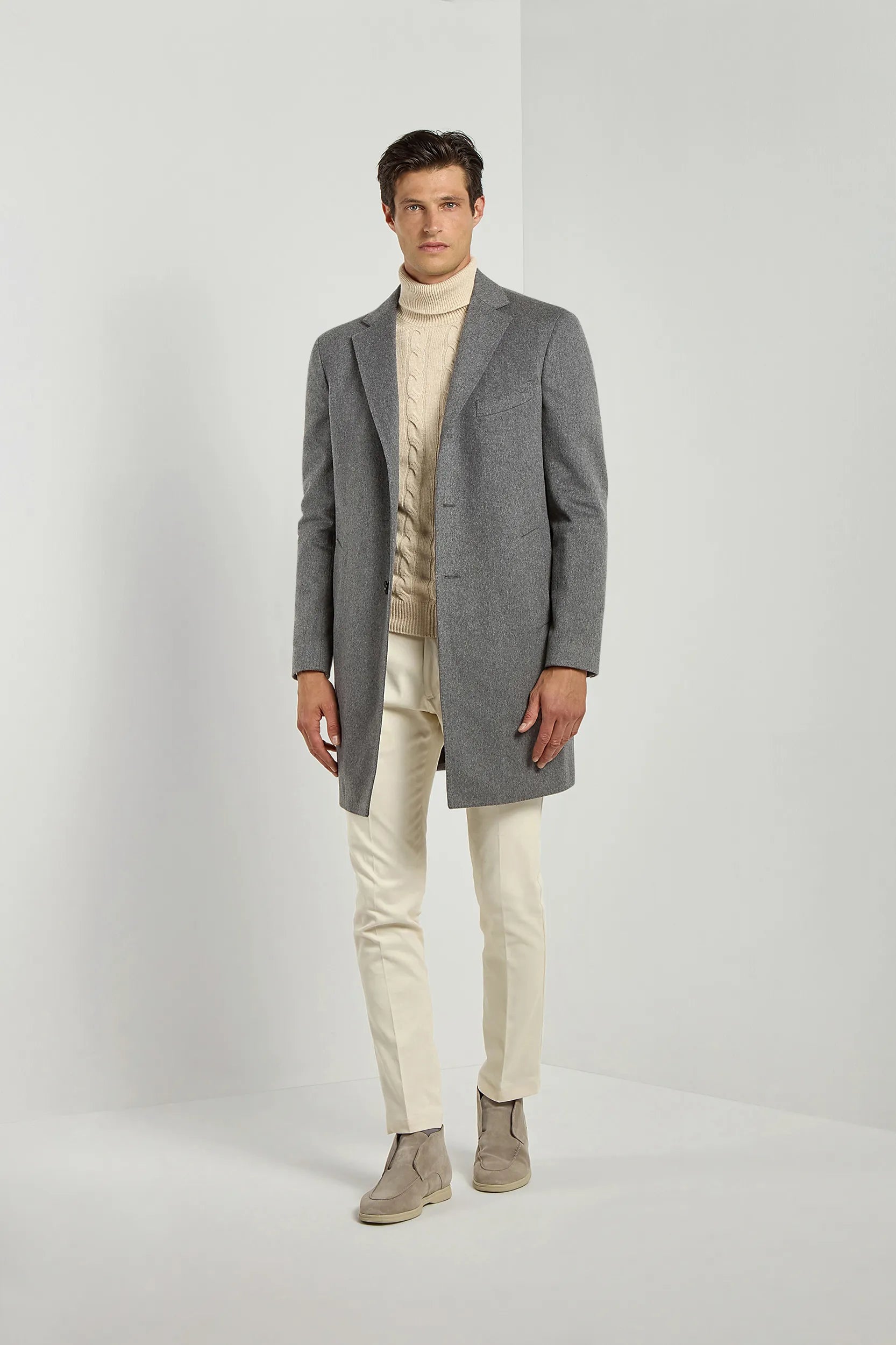 Grey overcoat in Loro Piana wool - Made in Italy